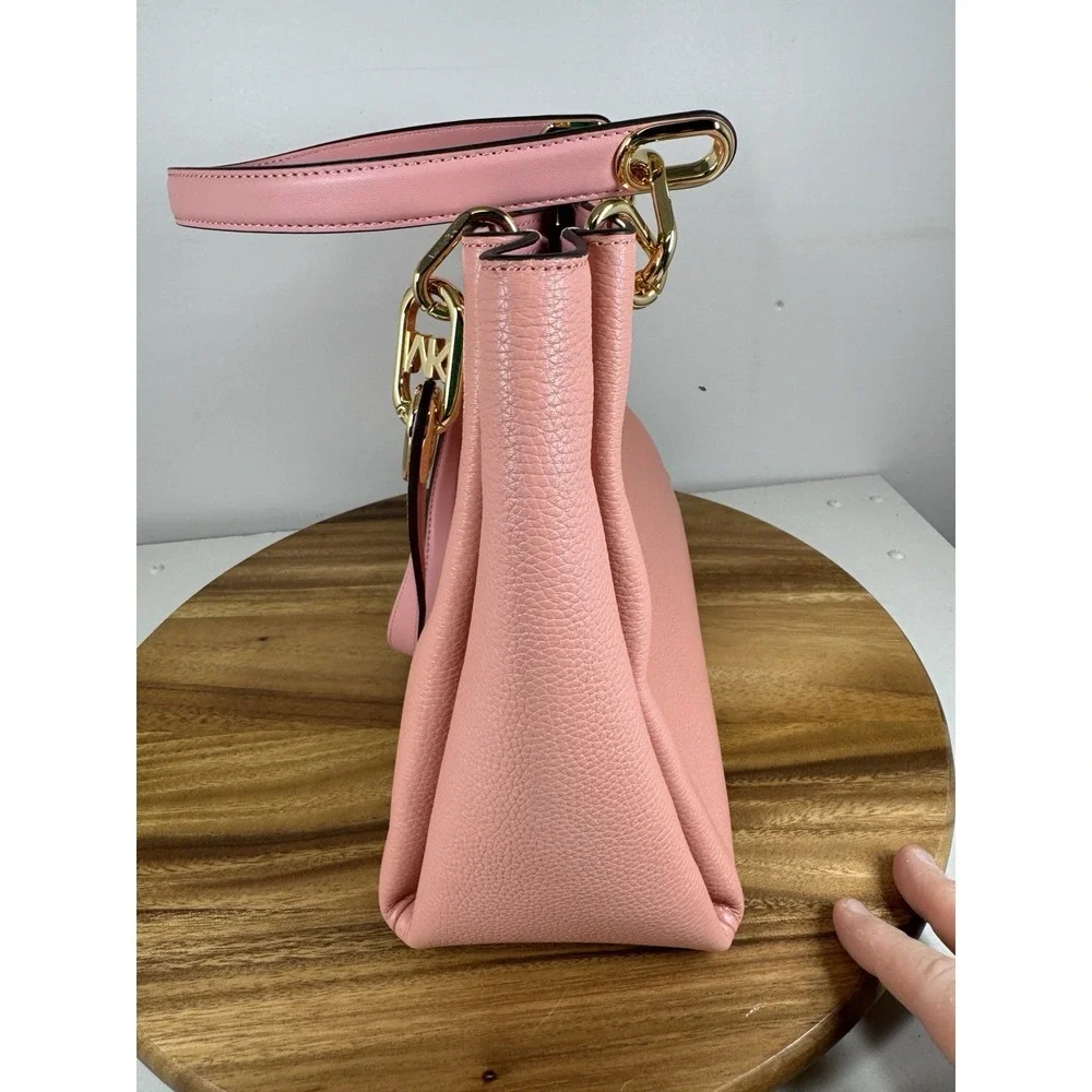 Authentic New Michael Kors Large Leather Trisha Shoulder Gusset Handbag Primrose